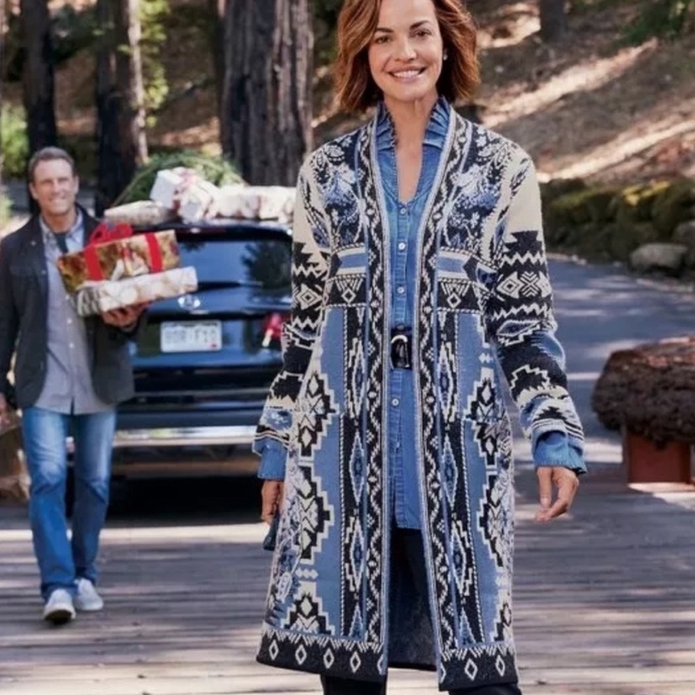 Soft Surroundings Blue and White Knit Cardigan